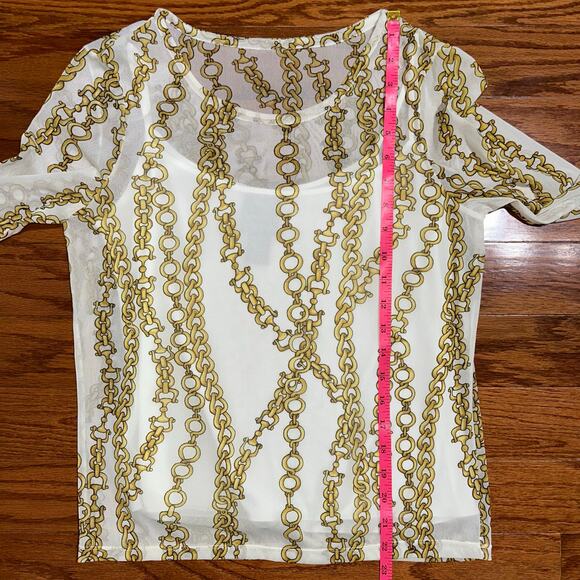 NWT Russell Scott Signature White Chain Reaction Sheer Mesh Top Size Large - Picture 9 of 10